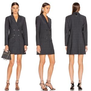 Tibi Menswear Windowpane Double Breasted Button Front Blazer Dress in Gray